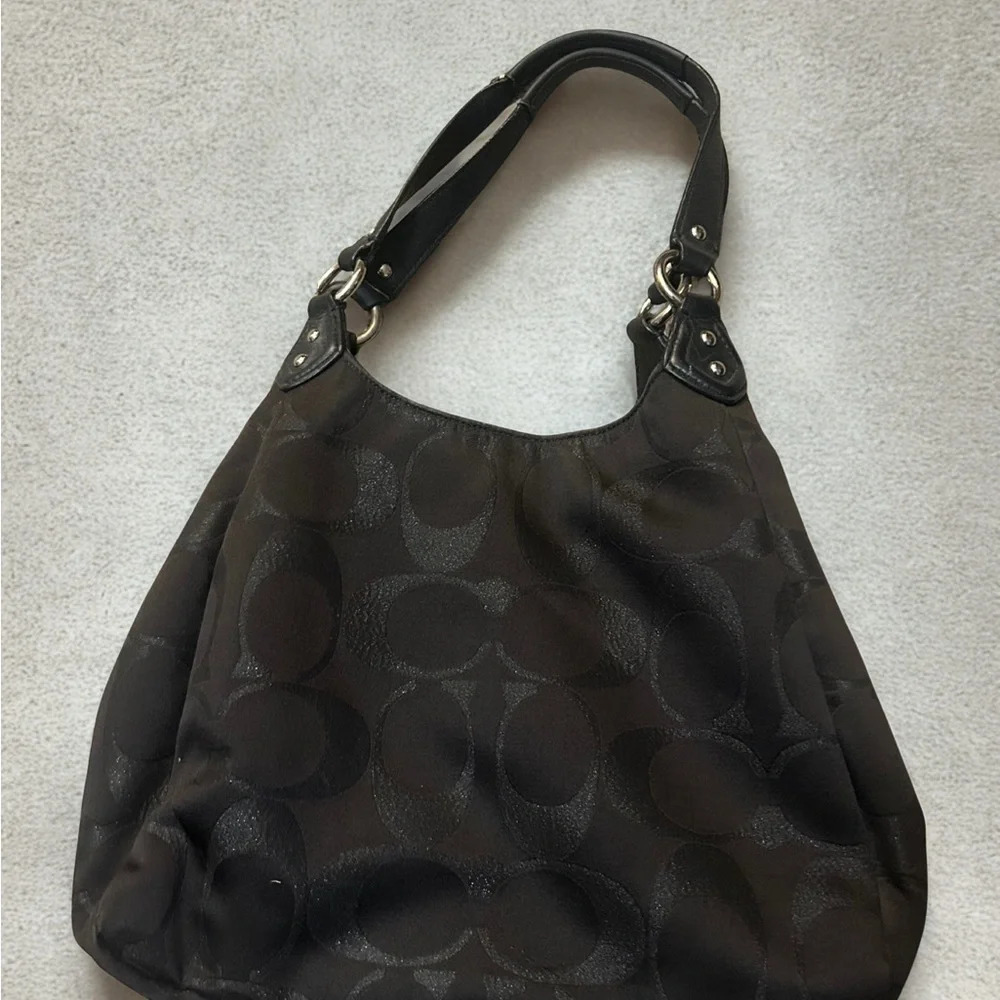 Authentic Coach Dark Brown Campbell Signature Shoulder Bag with Leather Trim - Picture 3 of 11